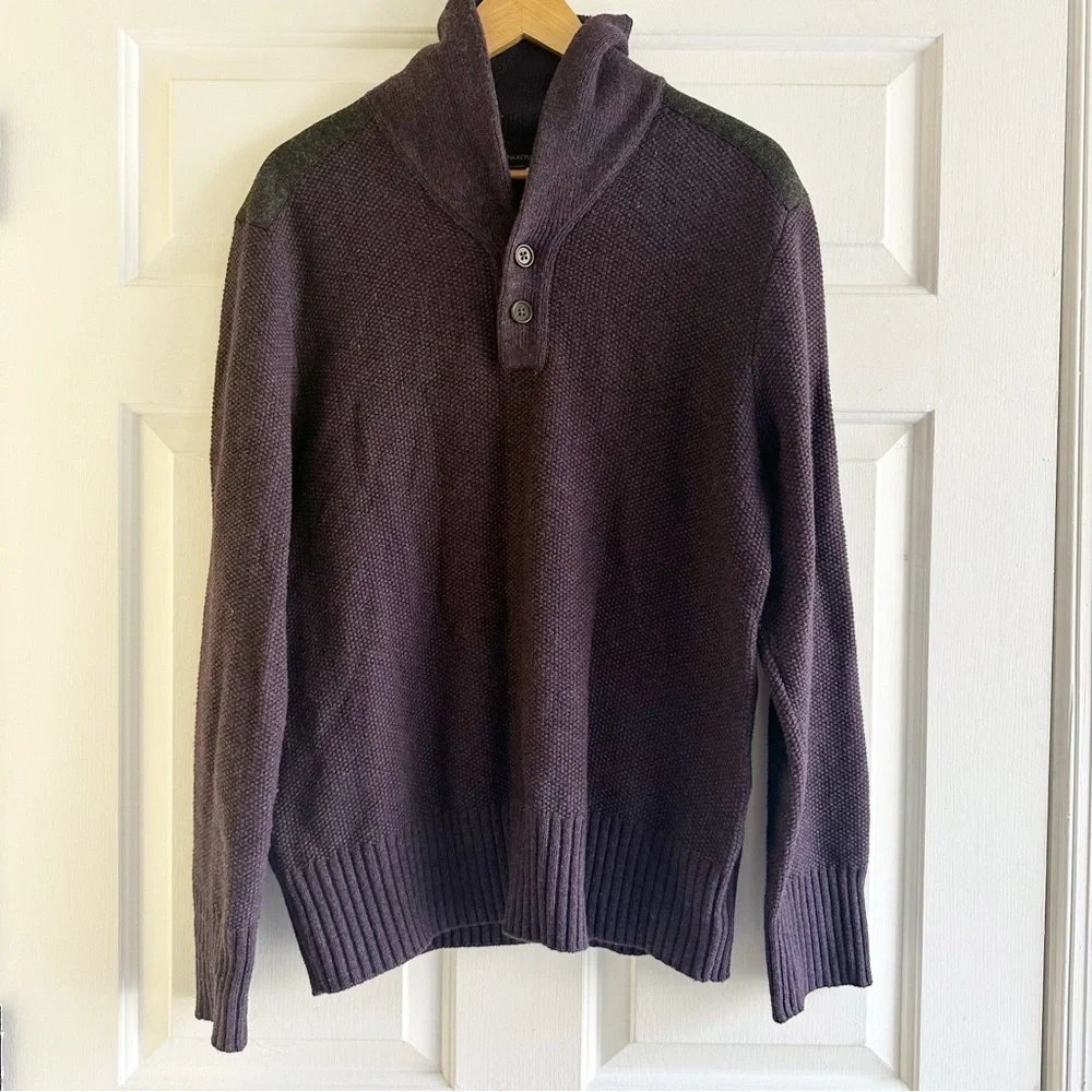 Banana Republic Large Merino Wool Blend Shawl Collar Sweater Pullover‎ Purple